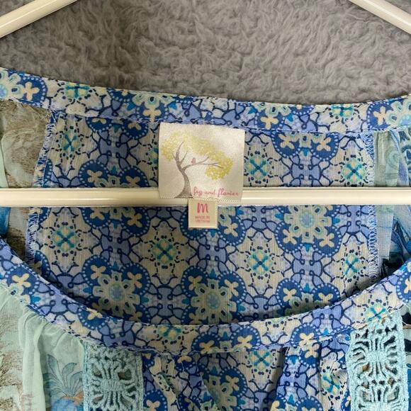 Anthropologie fig & Flower floral sheer blouse balloon sleeve geometric lace M - Picture 5 of 7
